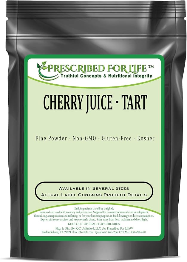Prescribed For Life Tart Cherry Juice Powder | Rich in Vitamins Minerals and Fiber | Boosts The Immune System | Natural Unbleached Gluten Free Vegan Non-GMO Soy Free No Fillers 5 kg