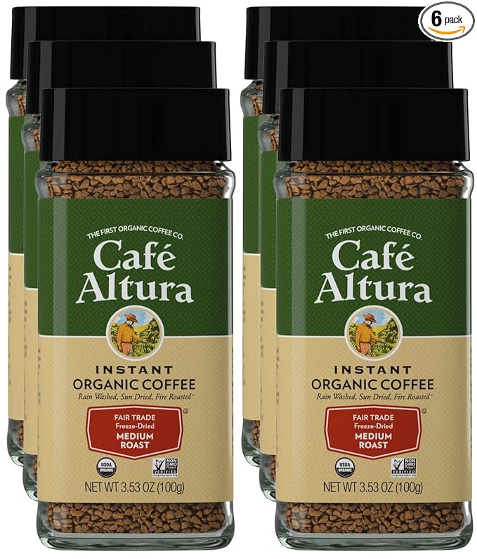 Cafe Altura Freeze Dried Instant Organic Coffee 3.53 oz Jar (Pack Of 6)