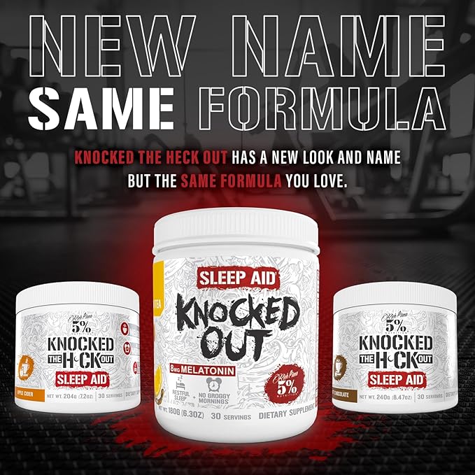 5% Nutrition Rich Piana Knocked Out Natural Sleep Aid Powder | Post-Workout Recovery &amp Deep Sleep Supplement | GABA Melatonin Chamomile Tyrosine 5-HTP &amp More | 30 Servings (Honey Lemon Te