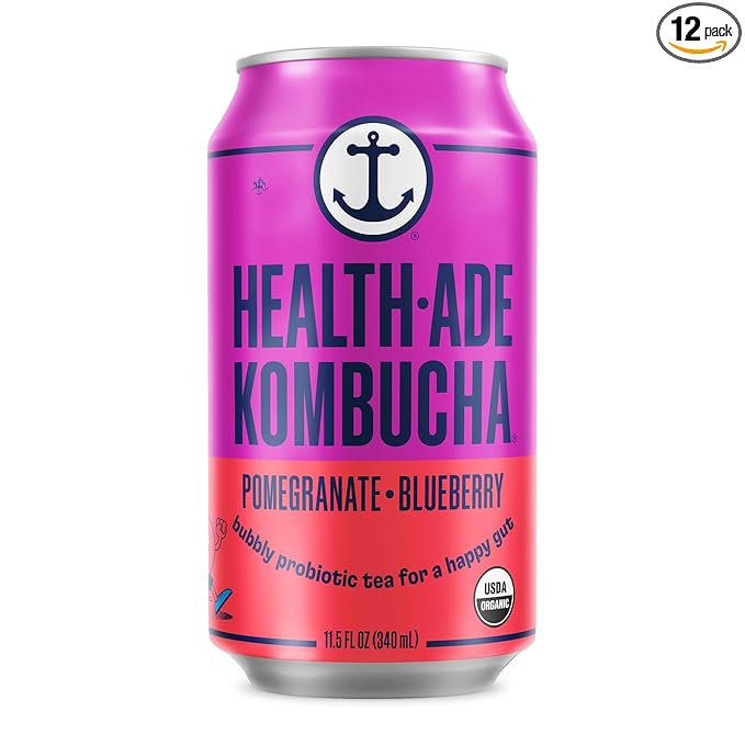 Health-Ade Pomegranate Blueberry Kombucha Organic Drink 12-Pack (11.5 Fl Oz Cans) - Fermented Tea with Probiotics Detoxifying Acids Supports Gut Health - Non-GMO Vegan Gluten-Free