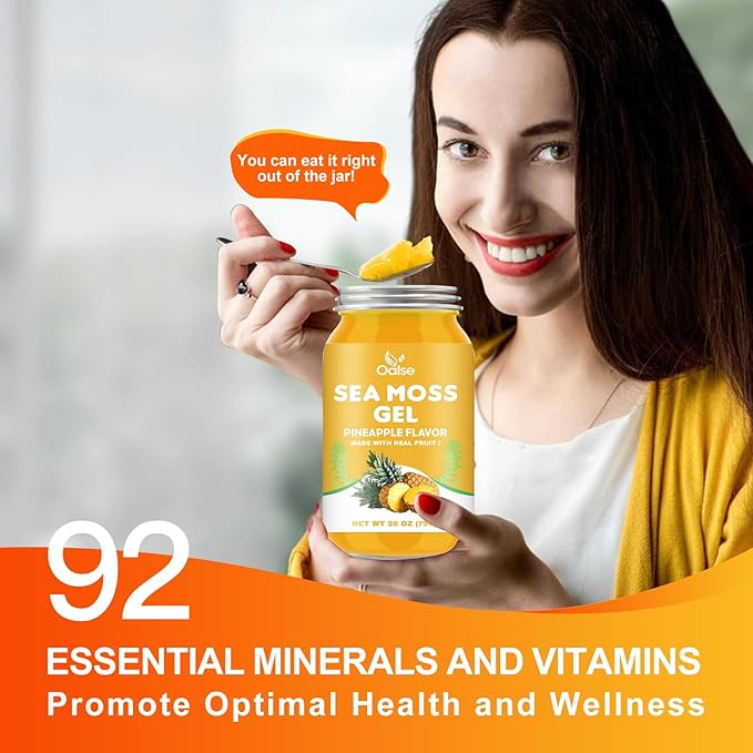 Sea Moss Gel - Raw Nutritious Irish Sea Moss Gel Rich in 102 Vitamins and Minerals Proteins &amp Vitamins Vegan-Friendly 28OZ Pineapple Flavor