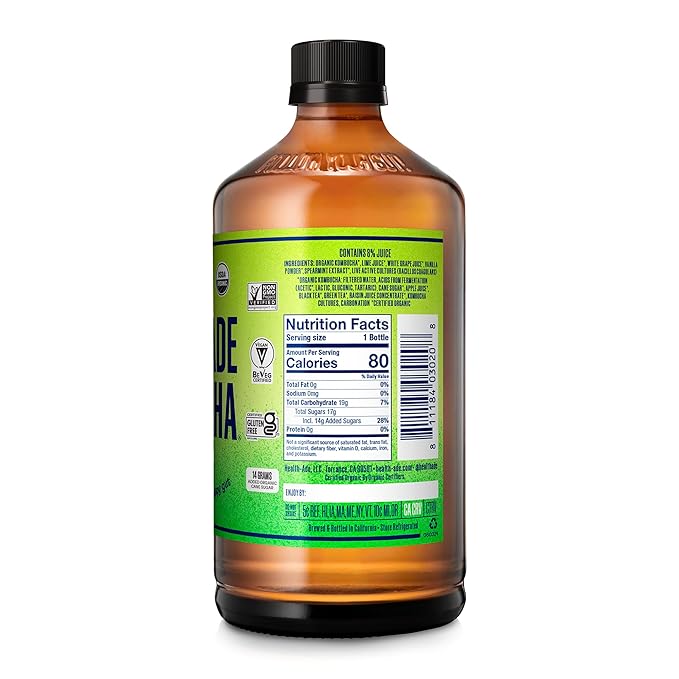 Health-Ade Kombucha Tea Organic Drink Fermented Tea with Living Probiotics Detoxifying Acids Supports Gut Health Non-GMO Vegan Gluten Free 12 Pack (16 Fl Oz Bottles) Mint Limeade