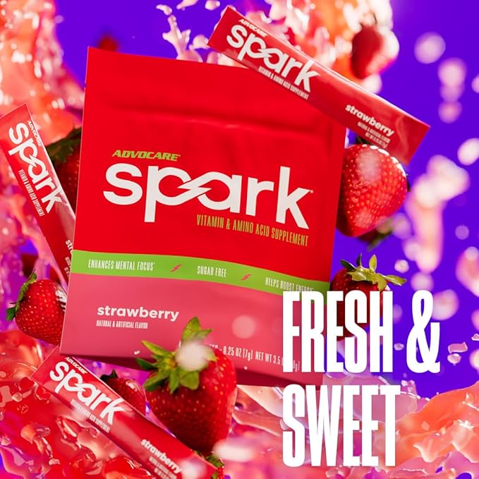 AdvoCare Spark - Energy Drink Mix - Vitamin &amp Amino Acid Supplement - Supports Energy &amp Focus* - Portable Immune Support* - Sugar-Free - Strawberry 14 Stick Packs (3.5 oz)