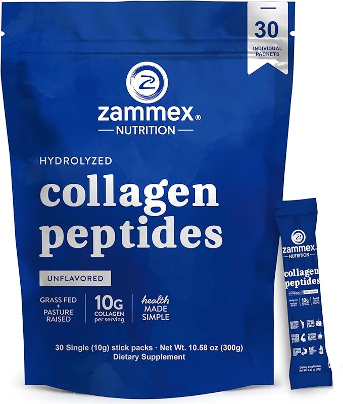 Zammex Collagen Peptides Powder Unflavored 600g + 30 Sticks Travel Packets