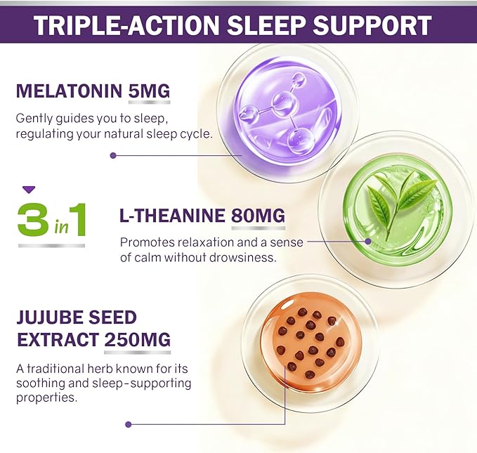 Melatonin 5mg Supplement with L-Theanine &amp Jujube Seed Extract Support Sleep &amp Relaxation Vegan Non-GMO 60 Capsules
