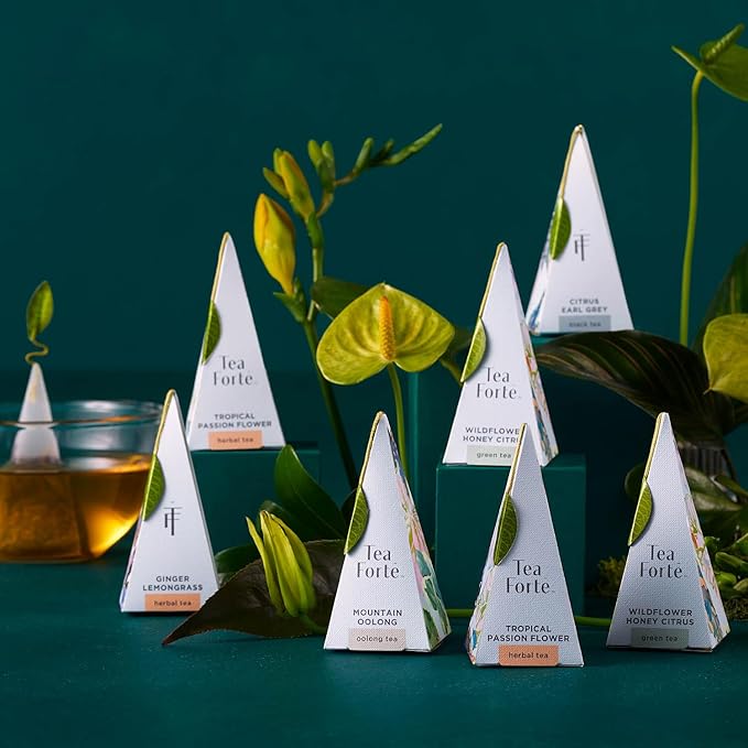 Tea Forte Premium Presentation Box Gift Set Sampler 20 Count Assorted Blends Individually Wrapped Handcrafted Pyramid Infuser Bags Demoiselle Tea
