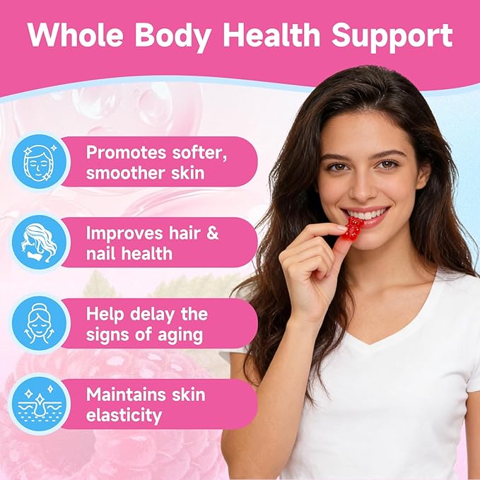 2 Pack Collagen Peptide Gummies for Women &amp Men Collagen Protein Type IIIIIIVX with Biotin Vitamin C D Hydrolyzed Collagen Supplement for Skin Hair Nails Raspberry Flavor 120 Count