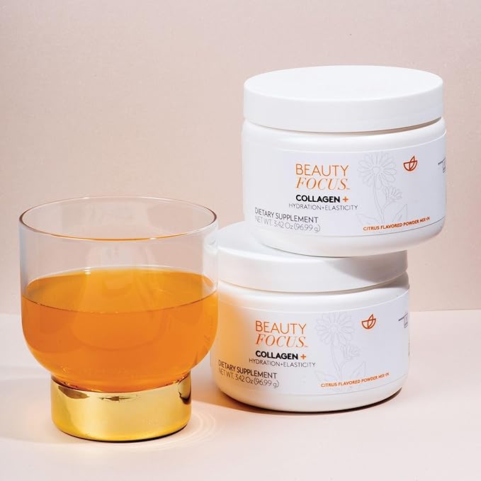 Nu Skin Collagen+ Powder Mix-in | Citrus-Flavored Collagen Peptides with Lutein &amp Acerola Cherry | Supports Skin Elasticity Tone &amp Texture | 30 Servings