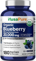 NusaPure Blueberry Concentrate 30:1 Extract 667 mg Equivalent to 20000 mg 180 Veg Caps Suitable for Vegetarian Vegan Non-GMO