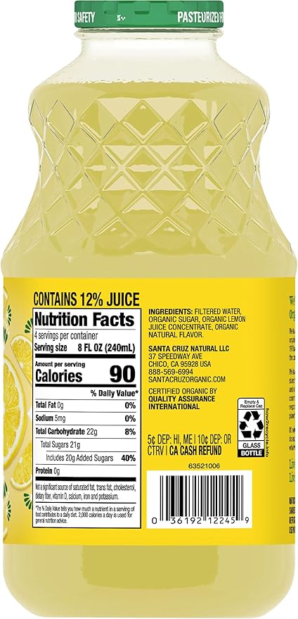 Santa Cruz Organic Original Lemonade 32 fl oz (Pack of 12)