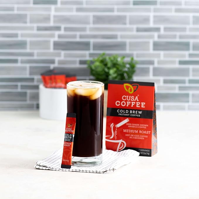 Cusa Tea &amp Coffee | Premium Instant Medium Roast | Rainforest Alliance Certified Arabica Beans | Hot or Cold Brew Drink Mix Packets (30 Single Servings)