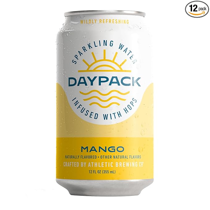 Athletic Brewing Company Daypack Sparkling Water Infused With Hops Gluten Free &amp Vegan Soda Water Zero Calorie Natural Flavors Mango 12 Pack 12 FL Oz Cans