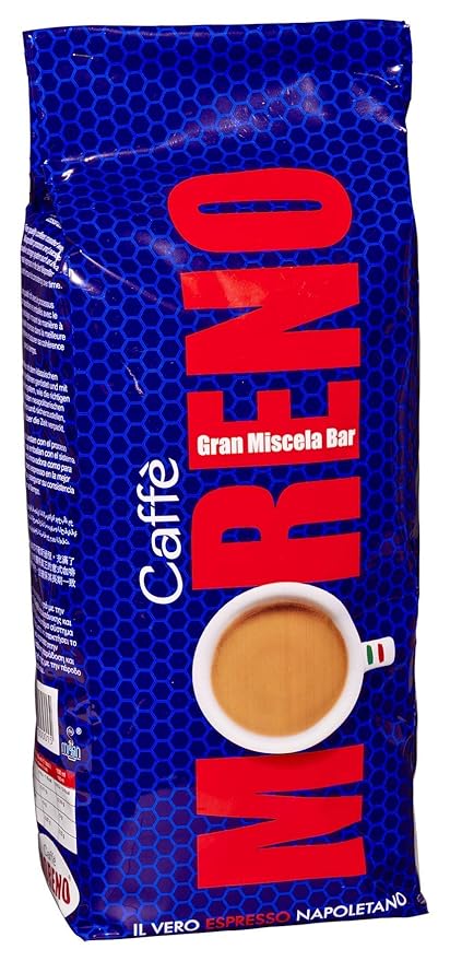 GRAN MISCELA BAR Roast CAFFE MORENO USA. Premium Blend Whole Bean 1Kg. 2.2 Pound Made in Italy il Vero espresso Napoletano.