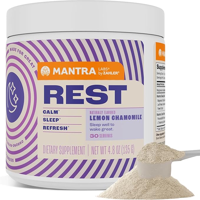 Zahler Mantra Rest The Calming Sleep Aid Supplement Lemon Chamomile Flavor 30 Servings.