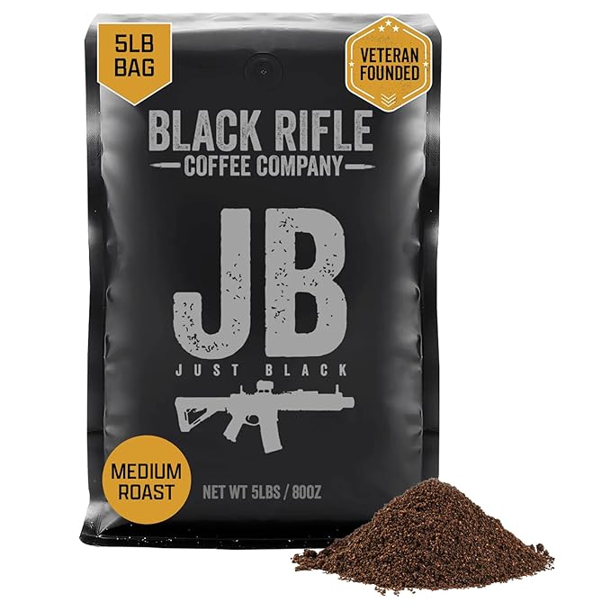 Black Rifle Coffee Company Just Black 5 lb Bag Ground Coffee Medium Roast - Roasted Blend Made from Arabica Beans - Colombian &amp Brazilian Beans - Veteran Founded &amp American Made