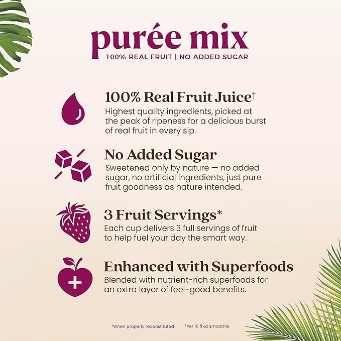 Smartfruit Aloha Pineapple + Prebiotic – 100% Real Fruit Purée with Pineapple Banana Apple &amp Coconut – Great for Smoothies Juice Yogurt Cocktails Teas – High in Vitamin A – 48oz