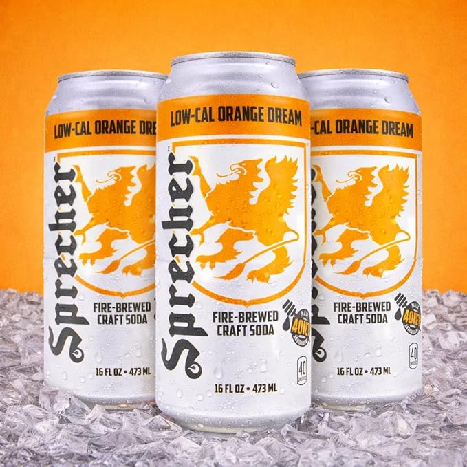 Sprecher Low-Cal Orange Dream Soda 16 fl oz Cans (12 Pack) Fire-Brewed Diet Soda with Real Honey Handcrafted Orange Soda Reduced Calorie Caffeine-Free Gourmet Beverage