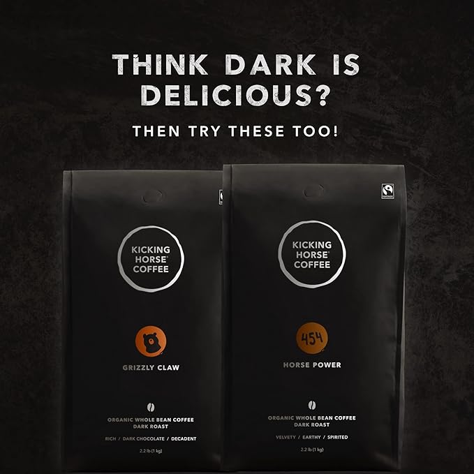 Kicking Horse Coffee Kick Ass Dark Roast Whole Bean Certified Organic Fairtrade Kosher Black 1 Kg Pack of 6