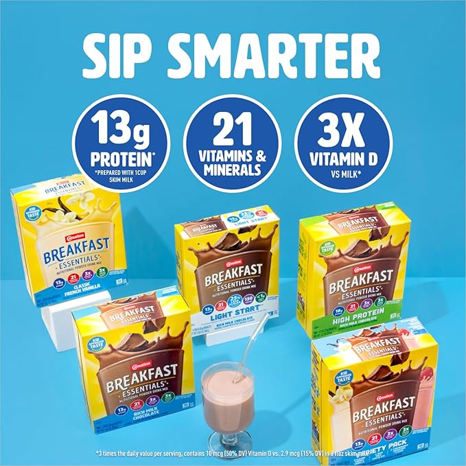 Carnation Breakfast Essentials Ready to Drink with FiberRich Milk Chocolate8 FL OZ Carton(Pack of 48)