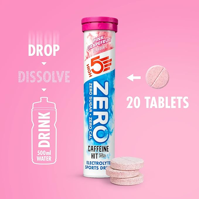 HIGH5 Zero Extreme Stimulant and Caffeine Drink Tabs - 8 x 20 Tablet Tube Pink Grapefruit
