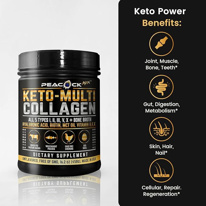 Multi Collagen Protein Powder 16.2 oz (Pack of 12) | 5 Types with Bone Broth Hydrolyzed Peptides Biotin &amp MCT Oil Unflavored Supports Skin Hair Nails Joints &amp Gut Health