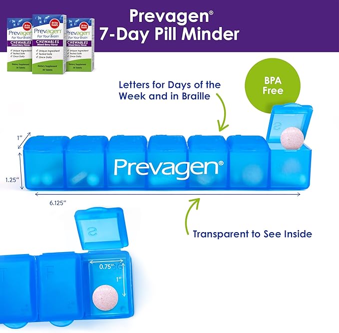 Prevagen Regular Strength Mixed Berry Chewables - 90 Tablets (3 Month Supply) | Formulated for Your Brain | 10mg of Apoaequorin Plus Vitamin D3 with 7-Day Pill Minder