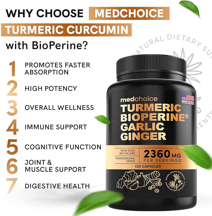 MEDCHOICE Turmeric &amp Ginger (240ct) Sleep Melatonin (90ct) and Nootropic Brain (60ct) Supplement Bundle - Wellness Trio for Brain Sleep &amp Immune Support - Vegan Non-GMO Gluten-Free