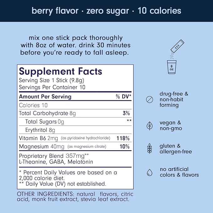 Sleep Aid Drink Mix Som Sleep Powder 60 Pack Cherry &amp Berry Flavor – Vegan Zero Sugar