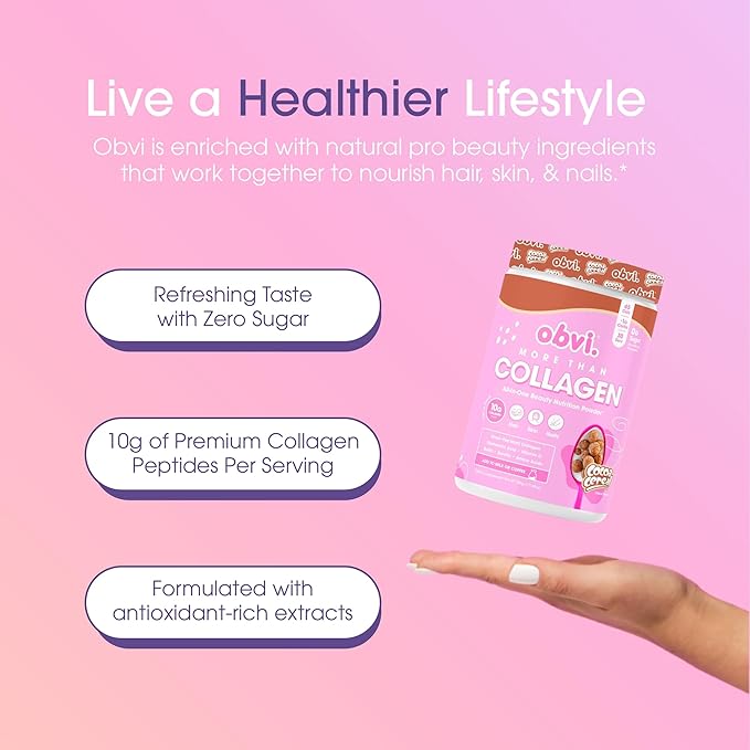 Obvi More Than Collagen Powder | Supports Healthy Hair Skin Nails Joints Gut | Grass-Fed Multi Collagen Supplement with Hyaluronic Acid Biotin Keratin | Cocoa Cereal 30 Servings
