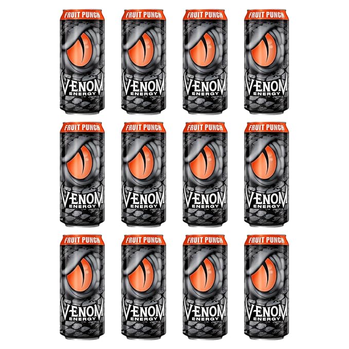 Venom Energy Drink Fruit Punch 0 Fat 160mg Caffeine 16 Fl Oz (Pack of 12) By LastFuel.