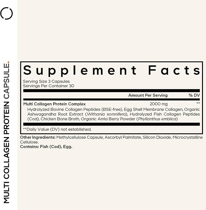 Codeage Multi Collagen Capsules – 5 Collagen Types I II III V &amp X – Hydrolyzed Grass-Fed Bovine Protein with Ashwagandha Amla and Vitamins - 2-Pack