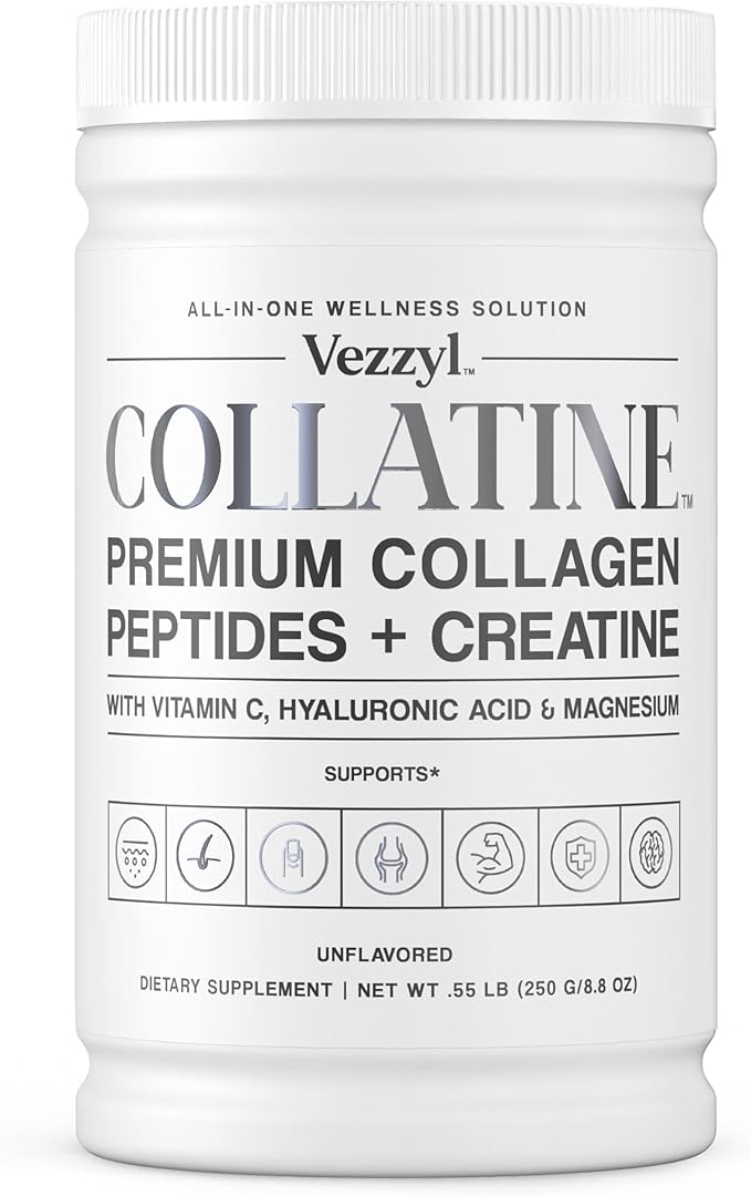 Collatine - Premium Collagen Peptides + Creatine with Vitamin C Hyaluronic Acid and Magnesium for Skin Hair Nails Bone &amp Joint Muscle Immune and Cognitive Aid (.55 LB (250 G/8.8 OZ)
