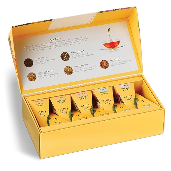 Tea Forte Paradis Petite Presentation Box Tea Gift Set Sampler 10 Count 2 of Each Variety Individually Wrapped Handcrafted Pyramid Infuser Bags