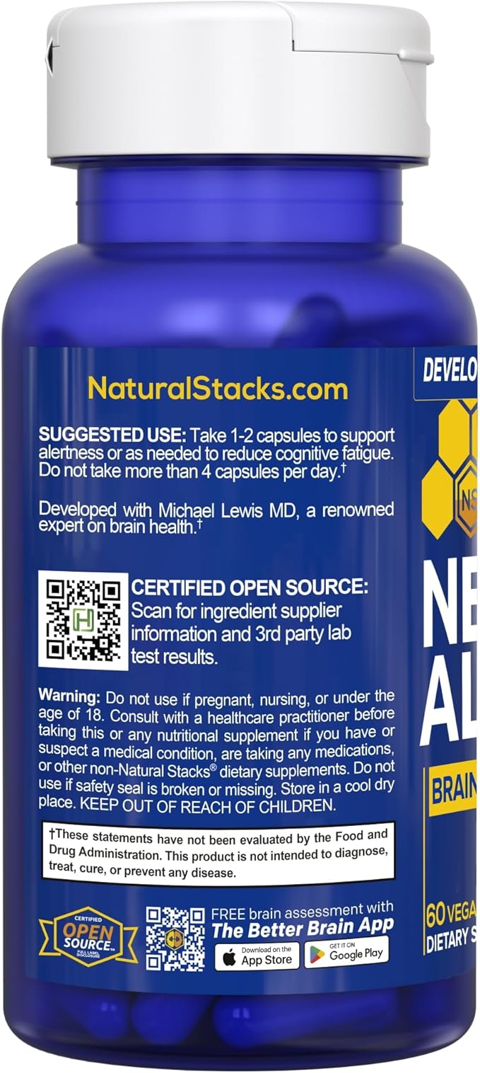 NATURAL STACKS NeuroAlert - 200mg Paraxanthine Energy Supplement - Caffeine Free Focus w/ 500mg L-Tyrosine &amp 100mg L-Theanine - 10mg NADH for Cellular Energy Support - 60 Paraxanthine Capsules