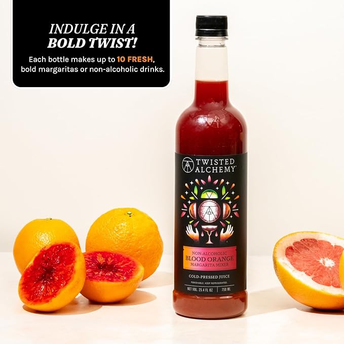 Twisted Alchemy Blood Orange Margarita Mix - Premium Margarita Mixer With Cold Pressed Juice For Craft Cocktails - (25 Oz Bottle Pack of 1) - All Natural Non-GMO &amp Preservative Free - Ships Cold