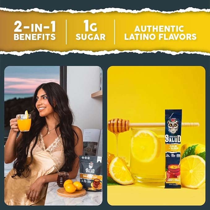 Salud 2-Pack | 2-in-1 Calm + Sleep (Punch) &amp Calm + Sleep (Lemon Honey) – 15 Servings Each Drink Mix Dairy &amp Soy Free Non-GMO Gluten Free Vegan Low Calorie 1g of Sugar