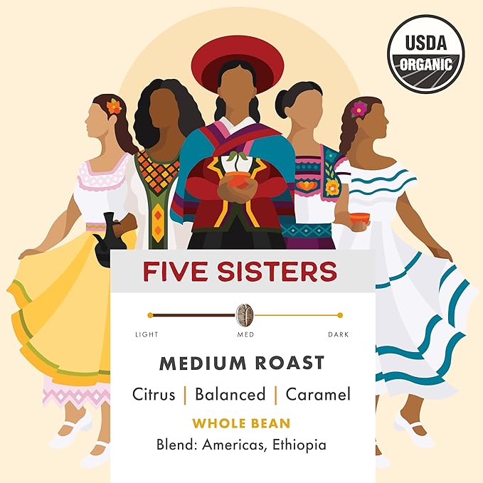 Pachamama Organic Coffee - Five Sisters Medium Roast Whole Bean Coffee - 2 lb - Farmer Owned &amp Regenerative