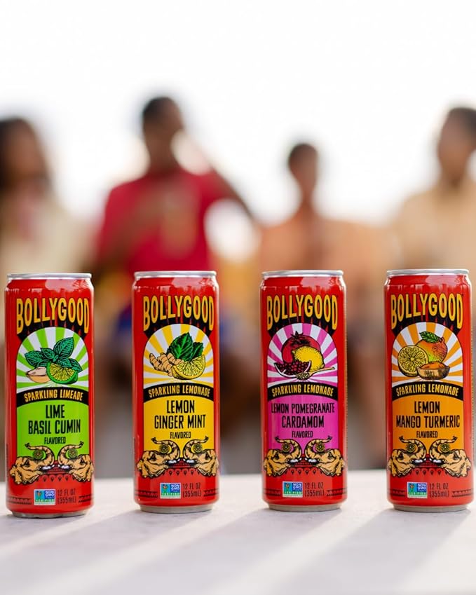 Bollygood Sparkling Lemonade Variety Pack Indian Inspired Beverage Nimbu Pani No Artifical Colors or Flavors Non-GMO Project Verified12 FL OZ Cans (Pack of 12)
