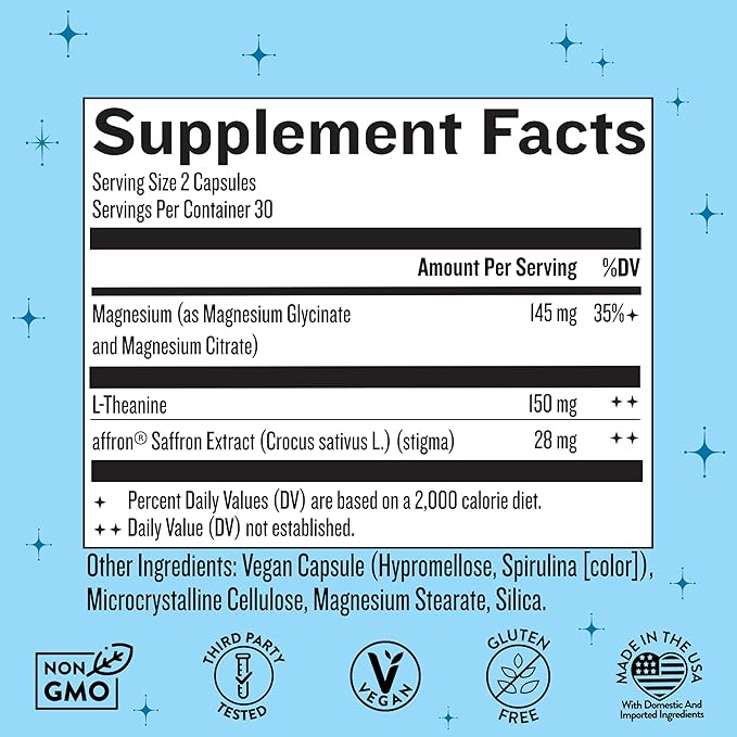 Legendairy Milk Miss Bliss™ Stress Support for Women – Stress Relief Supplement with affron® Saffron Magnesium Glycinate + Citrate &amp L-Theanine – Calm &amp Mood Balance Non-Drowsy 60 Vegan Cap