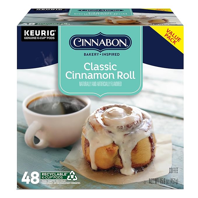 Cinnabon Classic Cinnamon Roll Keurig Single-Serve K-Cup Pods Light Roast Coffee 48 Count