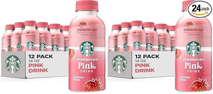 Starbucks Pink Drink Strawberry Acai with Coconut Milk 14oz Bottles (24 Pack)