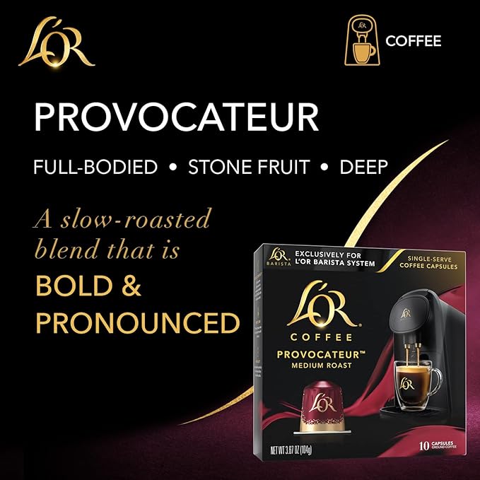 L'OR Coffee Pods 50 Count Provocateur Medium Roast Blend Single-Serve Aluminum Coffee Capsules Compatible with the L'OR BARISTA System &amp *Nespresso Original Machines 50 Count (Pack of 5)