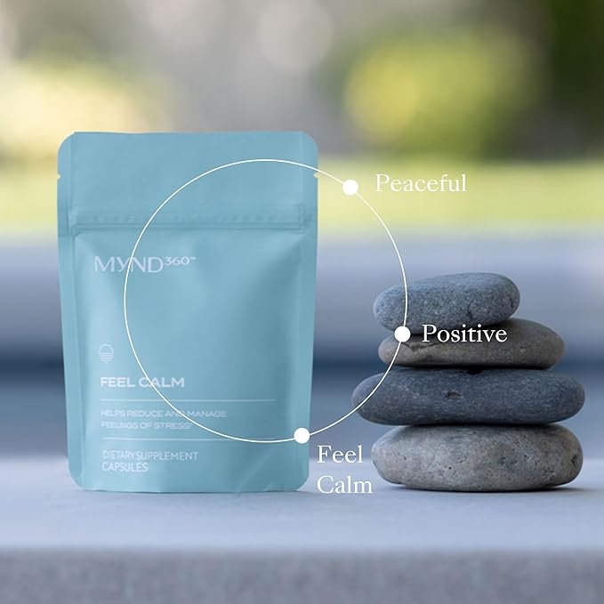 Nu Skin MYND360 Feel Calm with L-Theanine | 60 Capsules | Supports Relaxation &amp Calm Mindset | L-Theanine 200mg Lemon Balm Leaf &amp Magnolia Bark Extract | Calm Aid for Daily Wellness | Vegetar