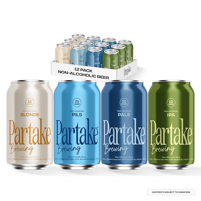 Partake Brewing Craft Non Alcoholic Beer Variety Pack x 12 Fl Oz Cans - Low Calorie &amp Carb No Sugar All Natural Ingredients - Award-Winning Taste Non Alcoholic Beer Without the Empty Calories