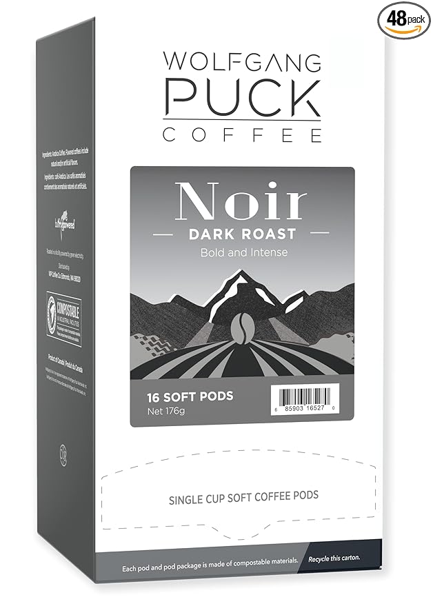 Wolfgang Puck Soft Coffee Pods Noir 12 Gram Soft Pods 16 count (Pack of 3)