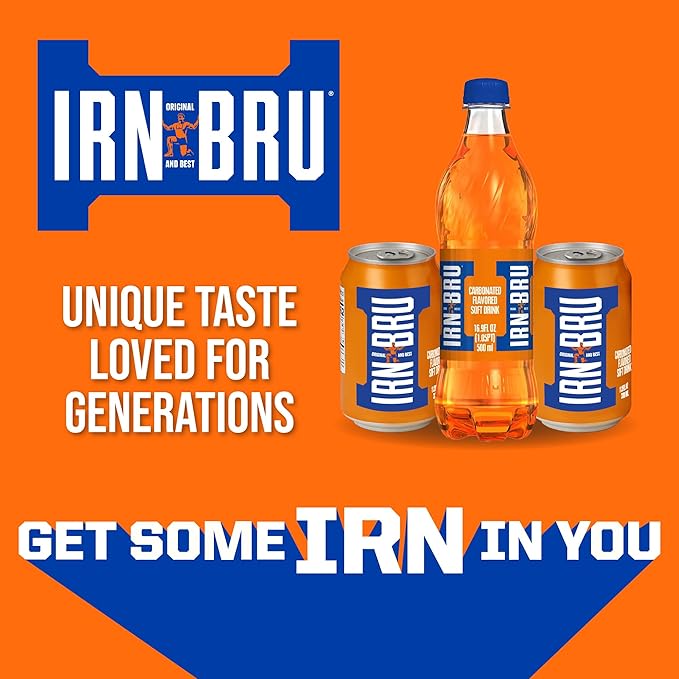 IRN-BRU Original Scottish Sparkling Soda Citrus Flavored Carbonated Drink - Sparkling Flavored Soft Drink 32 Flavor Recipe 16.9 fl oz Bottles Pack of 6