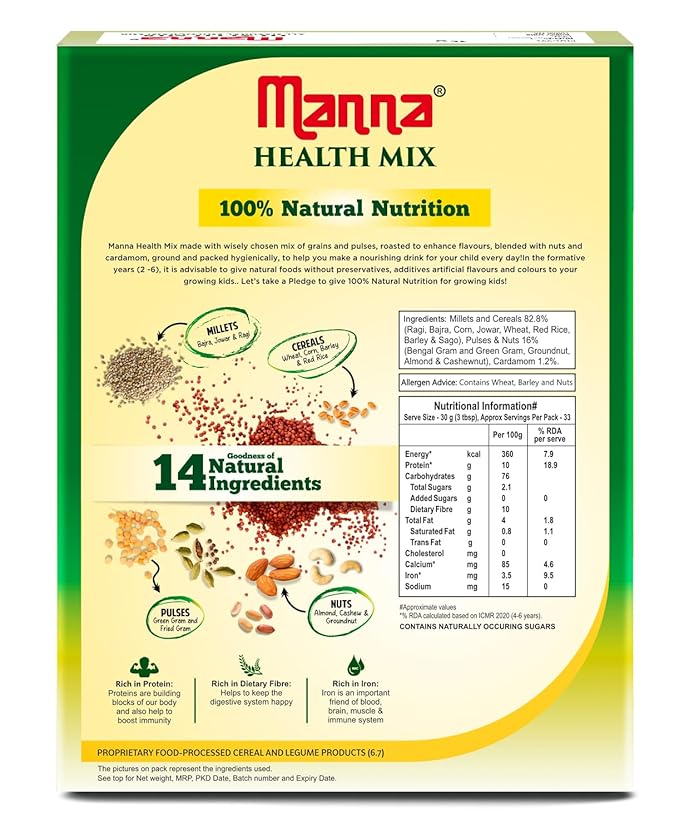 Manna Health Mix | 100% Natural Drink for Kids | 14 Natural Ingredients | Millets | Sathu Maavu | Porridge Mix | No Sugars &amp No Additives 907g / 2lb