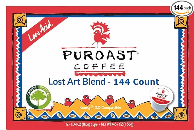 Puroast Low Acid Coffee| House Blend Single Serve Pods | Medium Roast | High Antioxidants &amp High pH |No Bitter Aftertaste | Reduced Heartburn &amp GERD Friendly | 72 Count - Compatible with Keuri