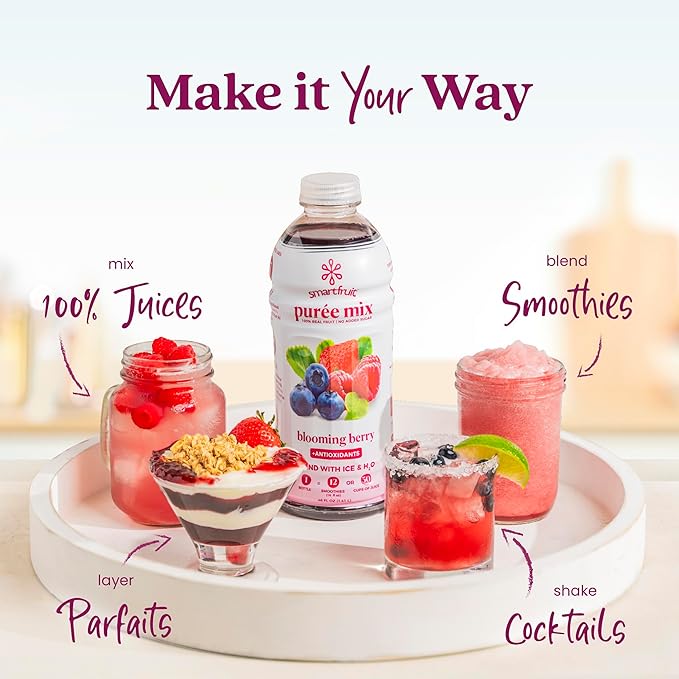 Smartfruit Blooming Berry + Antioxidants – 100% Real Fruit Purée with Strawberries Blueberries Raspberries – Great for Smoothies Juice Yogurt Cocktails Teas – High in Vitamin A &amp C – 2-Pk 4