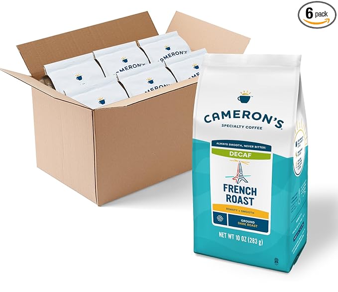 Cameron's Coffee Roasted Ground Coffee Bag Decaf French Roast 10 Ounce Pack of 6 - NEW